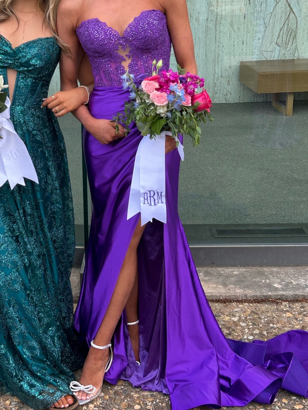 Sherri Hill Vibrant Purple Lace Bodice Satin Gown